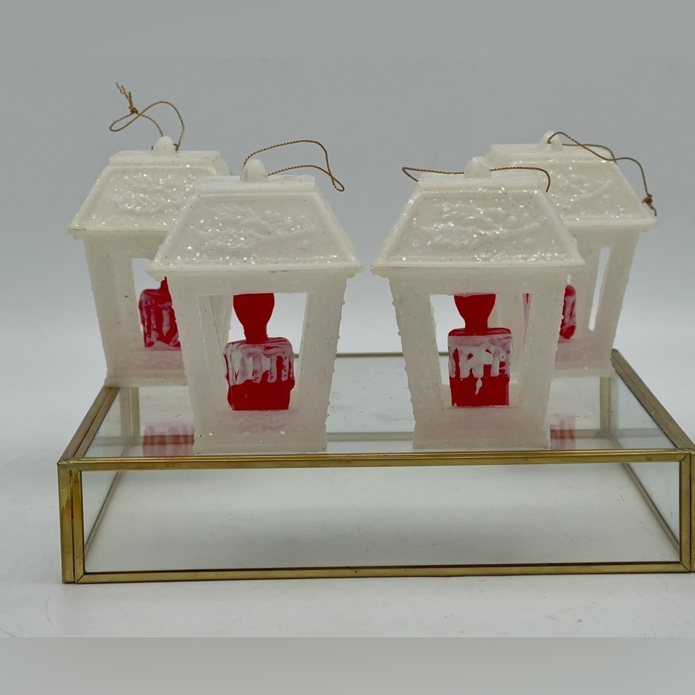 Vintage Lot of Four plastic mold lanterns with candles Christmas tree Ornaments